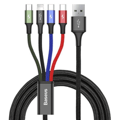 BASEUS Fast 4 az 1-ben USB, 2xUSB-C, Lightning, Micro 3,5A, kábel, 1.2 m, fekete (CA1T4-B01) (CA1T4-B01)