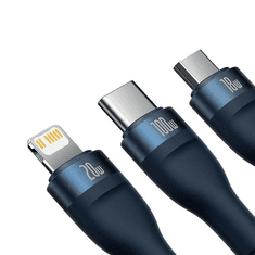 BASEUS Flash Series 2 3 az 1-ben USB-kábel USB-C micro USB Lightning 100W 1.2m kék (CASS030103) (CASS030103)