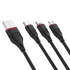 Borofone BX17 3az1-ben töltőkábel (Micro-USB, Type-C, Lightning csatlakozó) (BX17)