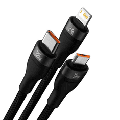 BASEUS Flash Series 3 az 1-ben USB-kábel USB-C + micro USB + Lightning 100W 1.2m fekete (CASS030001) (CASS030001)