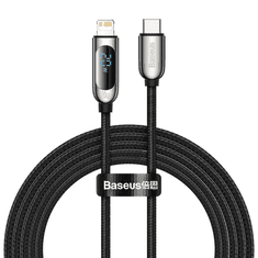 BASEUS USB-C-Lightning kábel kijelzővel, PD, 20 W, 2m, fekete (CATLSK-A01) (CATLSK-A01)