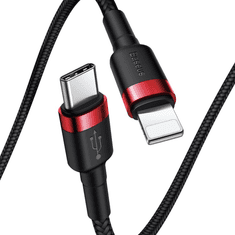 Cafule USB-C–Lightning PD kábel, 18W, 1m, fekete-piros (CATLKLF-91) (CATLKLF-91)