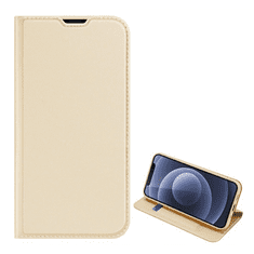 Dux Ducis SKIN PRO tok álló, bőr hatású (FLIP, oldalra nyíló, bankkártya tartó, asztali tartó funkció) ARANY [Apple iPhone 13 mini] (5996591097749)