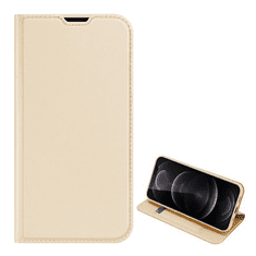 Dux Ducis SKIN PRO tok álló, bőr hatású (FLIP, oldalra nyíló, bankkártya tartó, asztali tartó funkció) ARANY [Apple iPhone 13 Pro] (5996591097756)