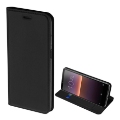 Dux Ducis SKIN PRO tok álló, bőr hatású (FLIP, oldalra nyíló, bankkártya tartó, asztali tartó funkció) FEKETE [Sony Xperia 10 II (XQ-AU5)] (5996457963942)