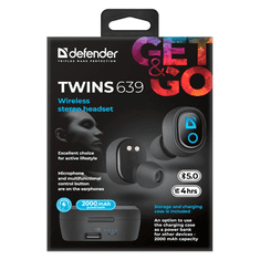 Defender Twins 639 Wireless Fülhallgató - Fekete (63639)