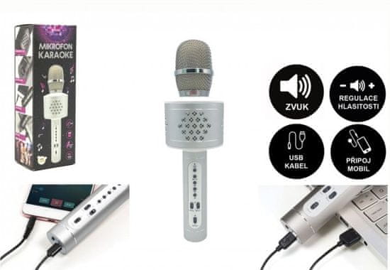 Teddies Karaoke Bluetooth Bluetooth ezüst elemes mikrofon USB kábellel