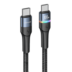 USAMS U76 USB-C apa - USB-C apa 2.0 Adat és töltőkábel - Fekete (1.2m) (SUNS0191-B)