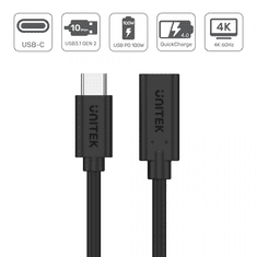 Unitek C14086BK USB-C apa - USB-C anya 3.2 Gen 2 Hosszabbító kábel - Fekete (0.5m) (C14086BK)
