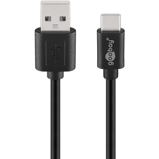 Goobay 55466 USB-C apa - USB-A apa 2.0 Adat és töltő kábel - Fekete (1m)