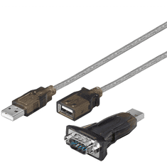Goobay USB-A apa - RS232 apa Mini átalakító + USB-A apa - USB-A anya kábel 1.5m - Átlátszó (93128)