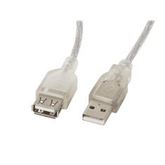 Lanberg USB 2.0 anya-apa hosszabbítókábel ferrit maggal 1.8m - Áttetsző (CA-USBE-12CC-0018-TR)