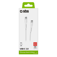 SBS TECABLETCC2MW USB-C apa - USB-C apa 2.0 Adat és töltőkábel - Fehér (2m) (TECABLETCC2MW)