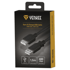 Yenkee YCU 014 BK USB Type-A apa - USB Type-A anya 2.0 Hosszabbító kábel - Fekete (1.5m) (YCU 014 BK)