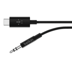 Belkin RockStar JACK - USB-C Audió kábel 1.8m (3.5mm jack apa - USB-C apa) Fekete (F7U079BT06-BLK)