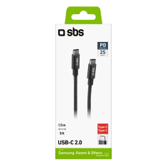 SBS TECABLETCC20BK USB-C apa - USB-C apa 2.0 Adat és töltőkábel - Fekete (1.5m) (TECABLETCC20BK)