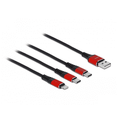 DELOCK USB 2.0 - Apple Lightning/2xUSB-C kábel 1m - Fekete/Piros (86709)