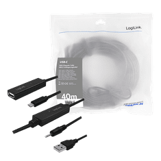 LogiLink USB 2.0 Aktív Repeater kábel USB-C - USB-A 40m - Fekete (UA0328)