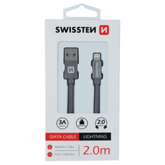 SWISSTEN 71523302 USB-A apa - Lightning apa 2.0 Adat és töltőkábel - Szürke (2m) (71523302)