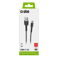 SBS TECABLETC3MTK USB-A apa - USB-C apa 2.0 Adat és töltőkábel - Fekete (3m) (TECABLETC3MTK)