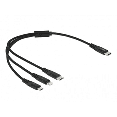 DELOCK 87148 3in1 USB-C apa - Micro USB/USB-C/Lightning apa 2.0 Adat és töltőkábel - Fekete (0.3m) (87148)
