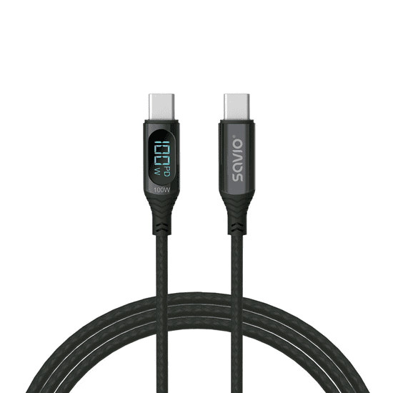 SAVIO CL-174 USB-C apa - USB-C apa 2.0 Adat és töltőkábel - Fekete (1m) (CL-174)