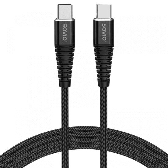 SAVIO CL-159 USB-C apa - USB-C apa Adat és töltő kábel - Fekete (1m) (CL-159)