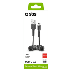 SBS TECABLETYPCSK USB-A apa - USB-C apa 2.0 Adat és töltő spirálkábel - Fekete (0.5m) (TECABLETYPCSK)