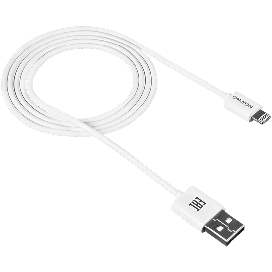 Canyon Lightning apa - USB-A apa Adat- és töltőkábel 1m - Fehér (CNE-CFI1W)