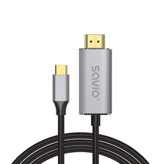 SAVIO CL-171 USB-C apa - HDMI apa 3.0 Adat kábel - Fekete (2m) (CL-171)