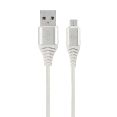 Gembird Premium USB apa - MicroUSB apa Adat- és töltőkábel 1m - Ezüst/Fehér (CC-USB2B-AMMBM-1M-BW2)