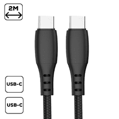 Cellect USB-C apa - USB-C apa Szövet 2.0 Adat és töltő kábel - Fekete (2m) (W2166)