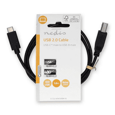 Nedis USB-C 2.0 apa - USB-B 2.0 apa kábel - Fekete (1m) (CCGL60650BK10)