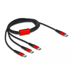 DELOCK USB-C - 3xUSB-C kábel 1m - Fekete/Piros (86713)