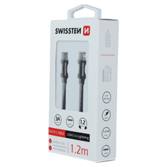 SWISSTEN 71525201 Textile USB Type-C apa - Lightning apa Adat és töltő kábel - Fekete (1.2m) (SW-QU-LIGHUSBC-1.2M-B)