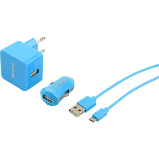 SENCOR SCO 516-000BL USB töltő szett MicroUSB kábellel kék (SCO 516-000BL)