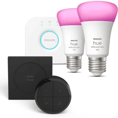PHILIPS Hue White and Color Ambiance LED fényforrás E27 9W kis promóciós kezdőcsomag + Hue Tap Dial Switch (PHL23018set) (PHL23018set)
