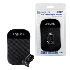 LogiLink 2xUSB-A autós töltő + csúszásgátló tartó fekete (PA0118) (PA0118)