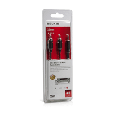 Belkin Portable JACK - RCA kábel 2m (3.5mm jack apa - 2xRCA apa) - Fekete