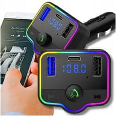 Hitelektro LED RGB autós FM adó MP3 bluetooth 5.0 és töltő 2x USB 3.0 12-24V