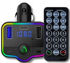 Hitelektro LED RGB autós FM adó MP3 bluetooth 5.0 és töltő 2x USB 3.0 12-24V