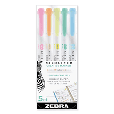 Zebra Mildliner Fluorescent 1,0/3,5 mm Szövegkiemelő készlet, 1,0/3,5 mm- Vegyes színek (5 db/ csomag)) (78105)