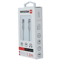 SWISSTEN 71525203 Textile USB Type-C apa - Lightning apa Adat és töltő kábel - Fehér/Ezüst (1.2m) (SW-QU-LIGHUSBC-1.2M-S)