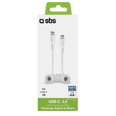 SBS TECABLETYPCCS1W USB-C apa - USB-C apa 3.0 Adat és töltő spirálkábel - Fehér (1m) (TECABLETYPCCS1W)