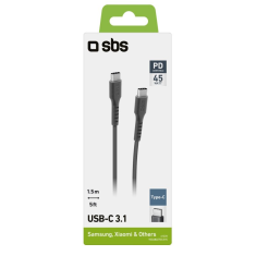 SBS TECABLETCC31K USB-C apa - USB-C apa 3.1 Adat és töltőkábel - Fekete (1.5m) (TECABLETCC31K)