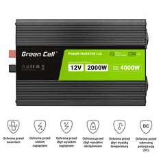 Green Cell KFZ Spannungswandler Power Inverter 12V > 230V 2000W/4000W USB/2x Steckdose/Display Black (INVGC12P2000LCD)