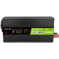 Green Cell KFZ Spannungswandler Power Inverter 12V > 230V 500W/1000W USB/Steckdose/Display Black (INVGC12P500LCD)