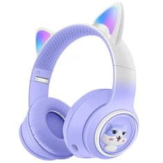 Hitelektro Aku. LED RGB vezeték nélküli játék fejhallgató macskafüllel + mikrofon