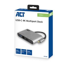 ACT AC7040 dokkoló állomás és port replikátor Vezetékes USB 3.2 Gen 1 (3.1 Gen 1) Type-C Szürke