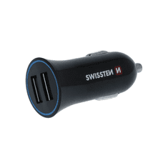 SWISSTEN 20110908 2x USB Type-A 12-24V Autós Töltő + 1.2m USB Type-C kábel - Fekete (5V / 2.4A) (SW-CCH-2.4ATYPC-B)